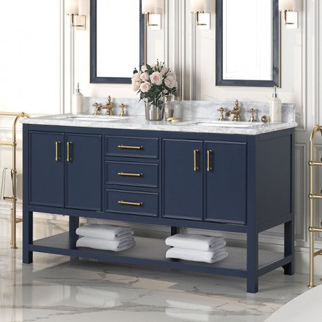 60-Inch Blue Bathroom Vanity with Marble Top & Double Sink – Transitional Contemporary Design TM-VS002BL-60