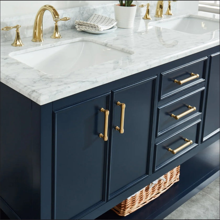 60-Inch Blue Bathroom Vanity with Marble Top & Double Sink – Transitional Contemporary Design TM-VS002BL-60