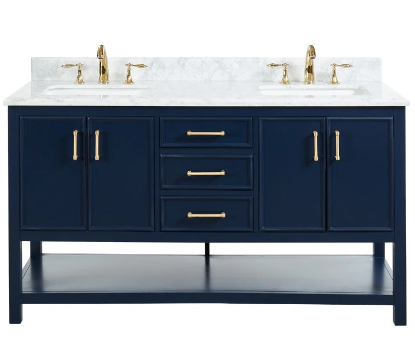 60-Inch Blue Bathroom Vanity with Marble Top & Double Sink – Transitional Contemporary Design TM-VS002BL-60