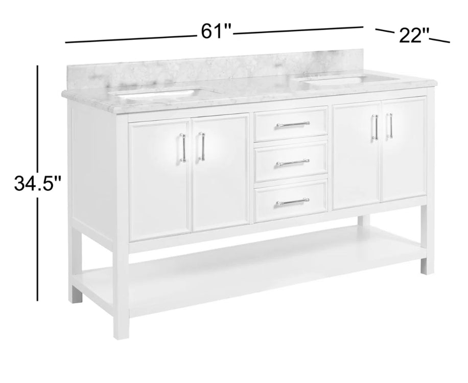 60-Inch Blue Bathroom Vanity with Marble Top & Double Sink – Transitional Contemporary Design TM-VS002BL-60