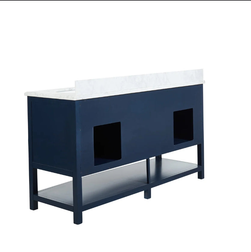 60-Inch Blue Bathroom Vanity with Marble Top & Double Sink – Transitional Contemporary Design TM-VS002BL-60