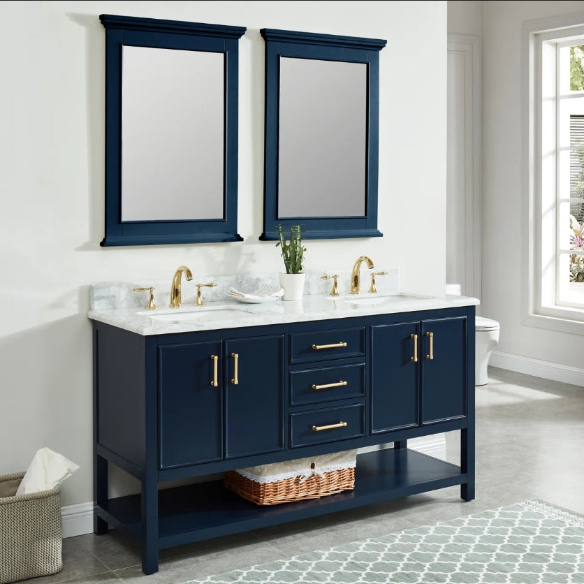 60-Inch Blue Bathroom Vanity with Marble Top & Double Sink – Transitional Contemporary Design TM-VS002BL-60